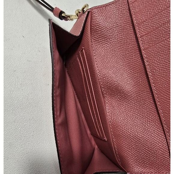 Coach Women's Flap Phone Wristlet Wallet in Cross grain Leather Mauve Pink - Picture 5 of 12